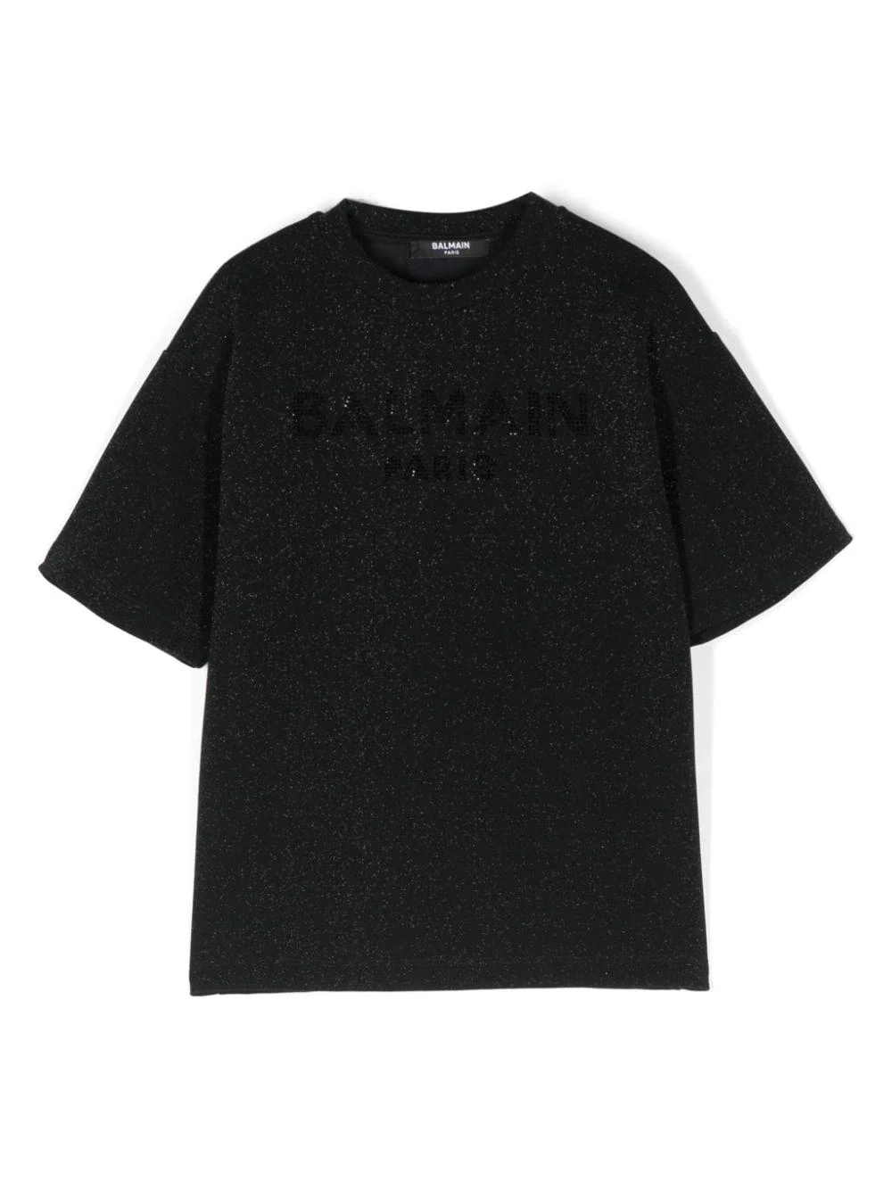 Maglietta glitterata per bambina Balmain Kids nero con scollo rotondo