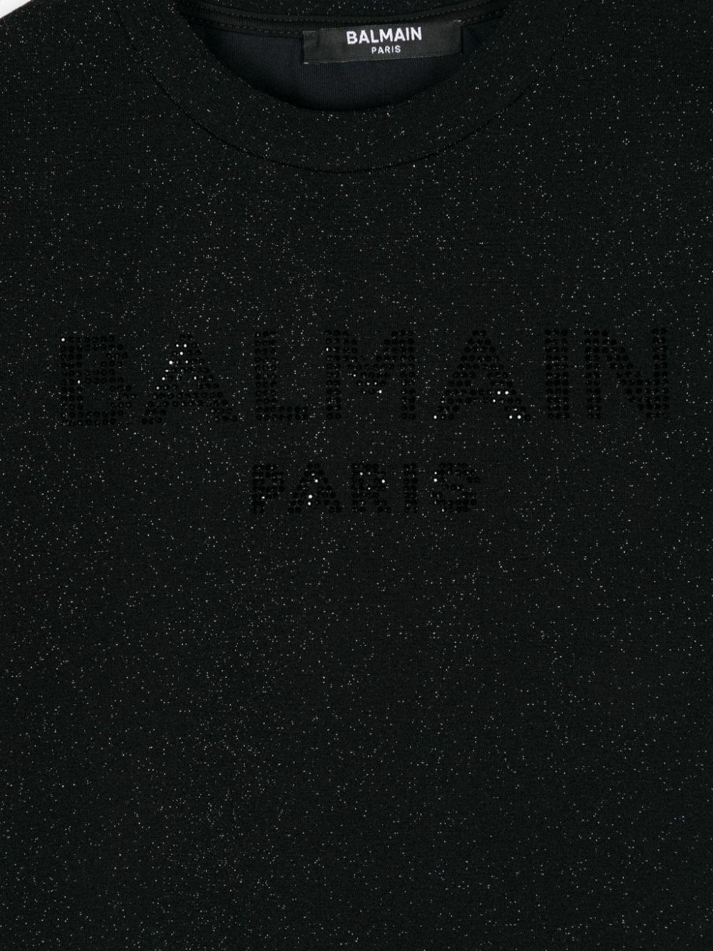 Maglietta glitterata per bambina Balmain Kids nero con scollo rotondo - Image 3