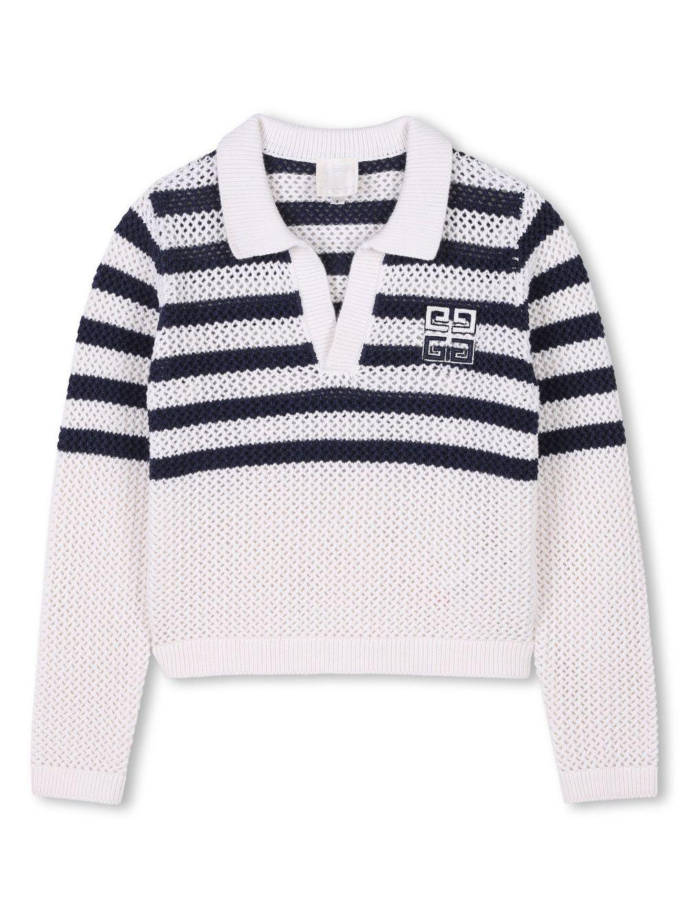 Maglione con placca logo 4G per bambina Givenchy Kids bianco con colletto alla francese