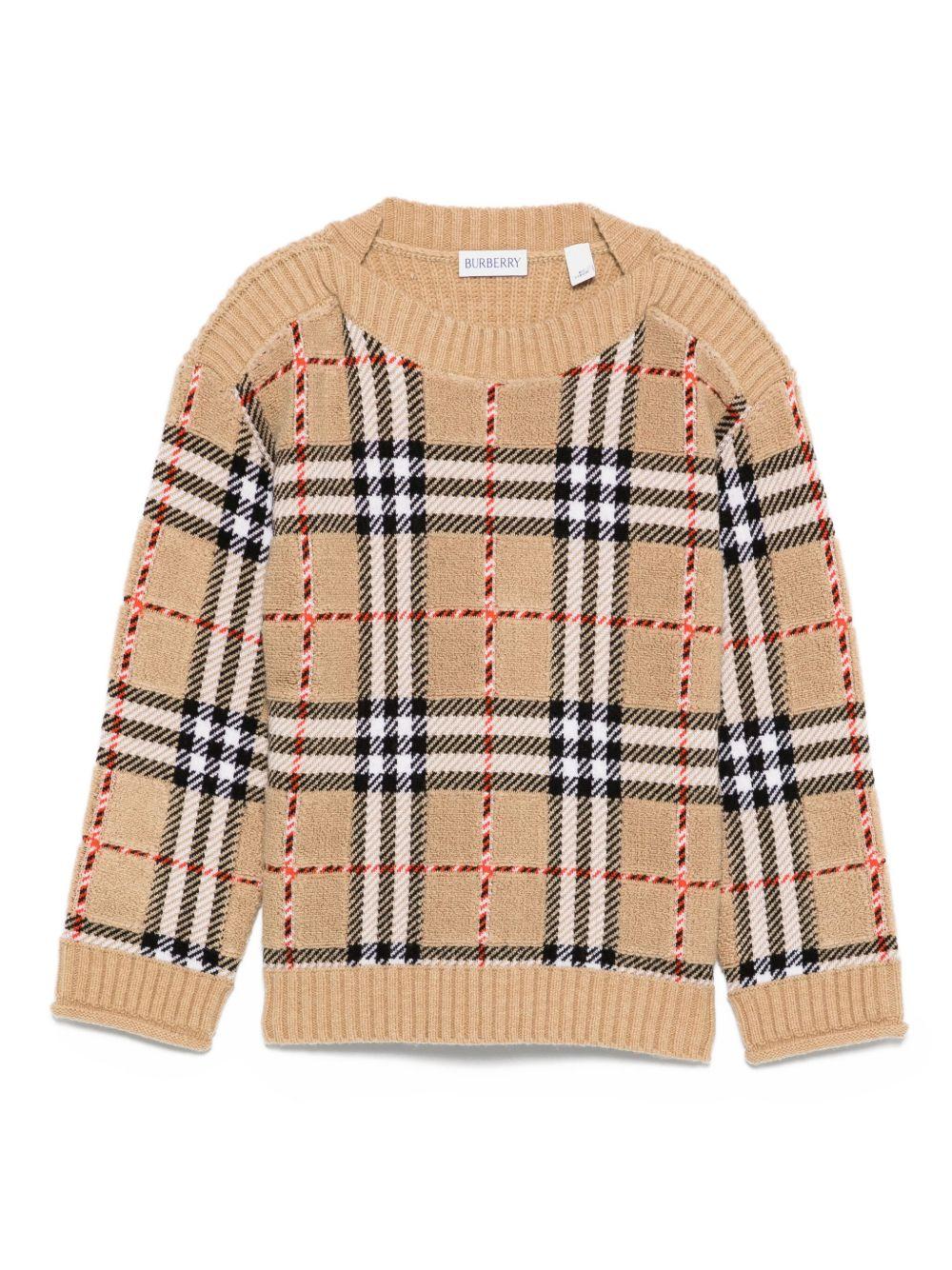 Maglione per bambina Burberry Kids beige con motivo a quadri