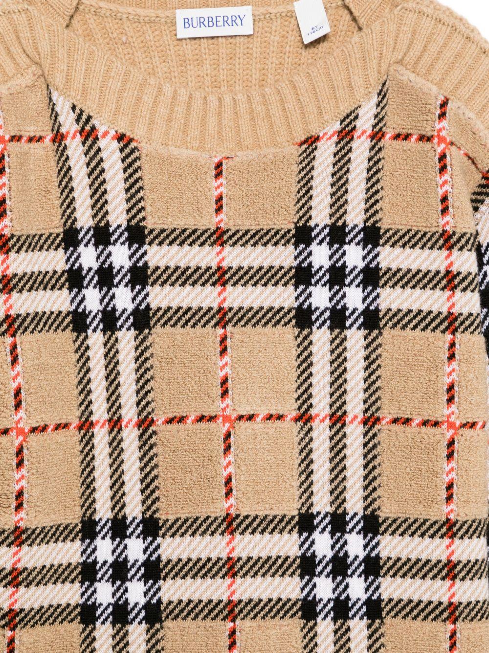 Maglione per bambina Burberry Kids beige con motivo a quadri - Image 2