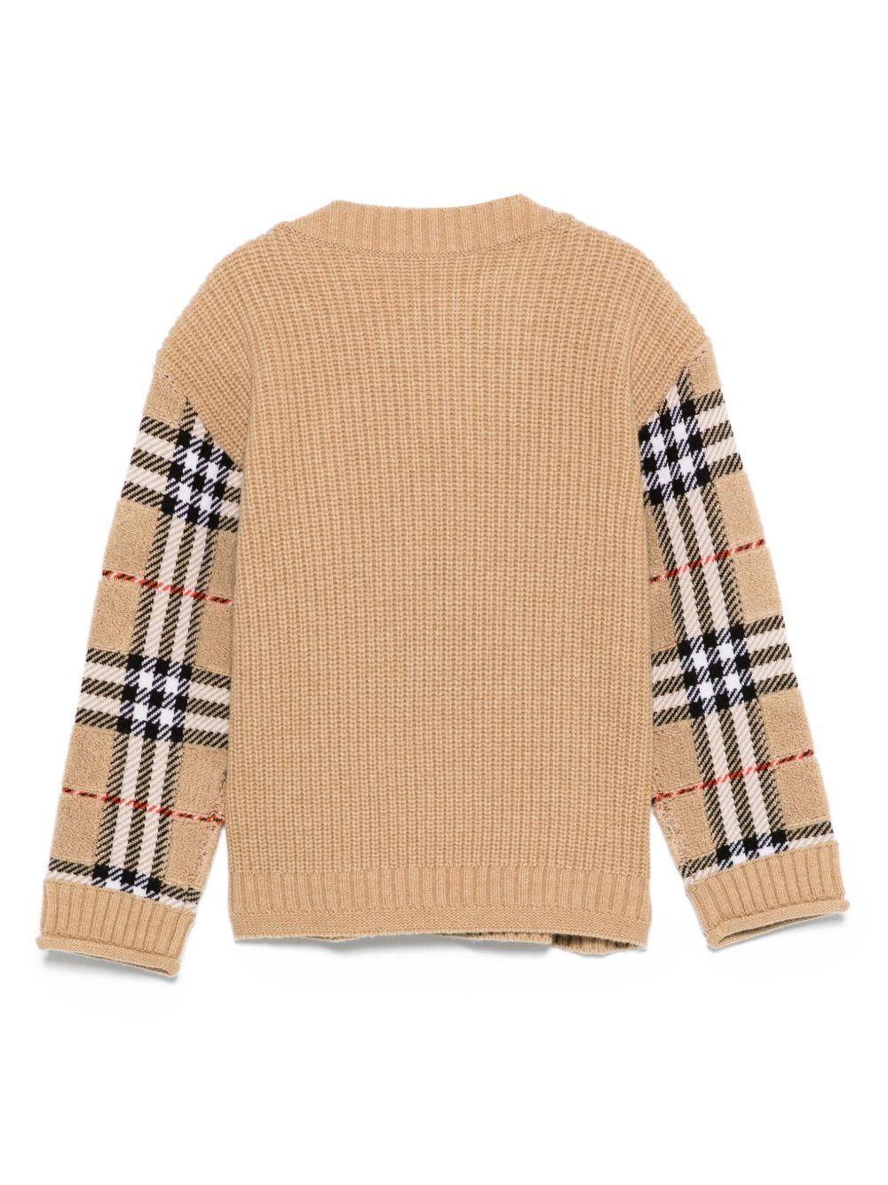 Maglione per bambina Burberry Kids beige con motivo a quadri - Image 3