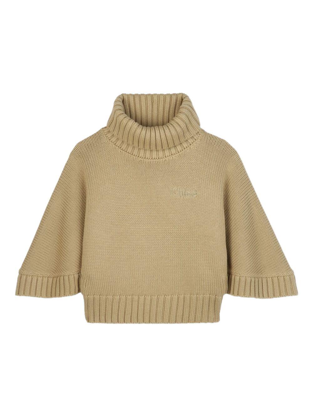 Maglione per bambina Chloé Kids beige con collo alto a coste