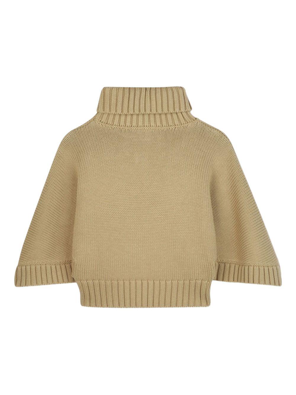 Maglione per bambina Chloé Kids beige con collo alto a coste - Image 2