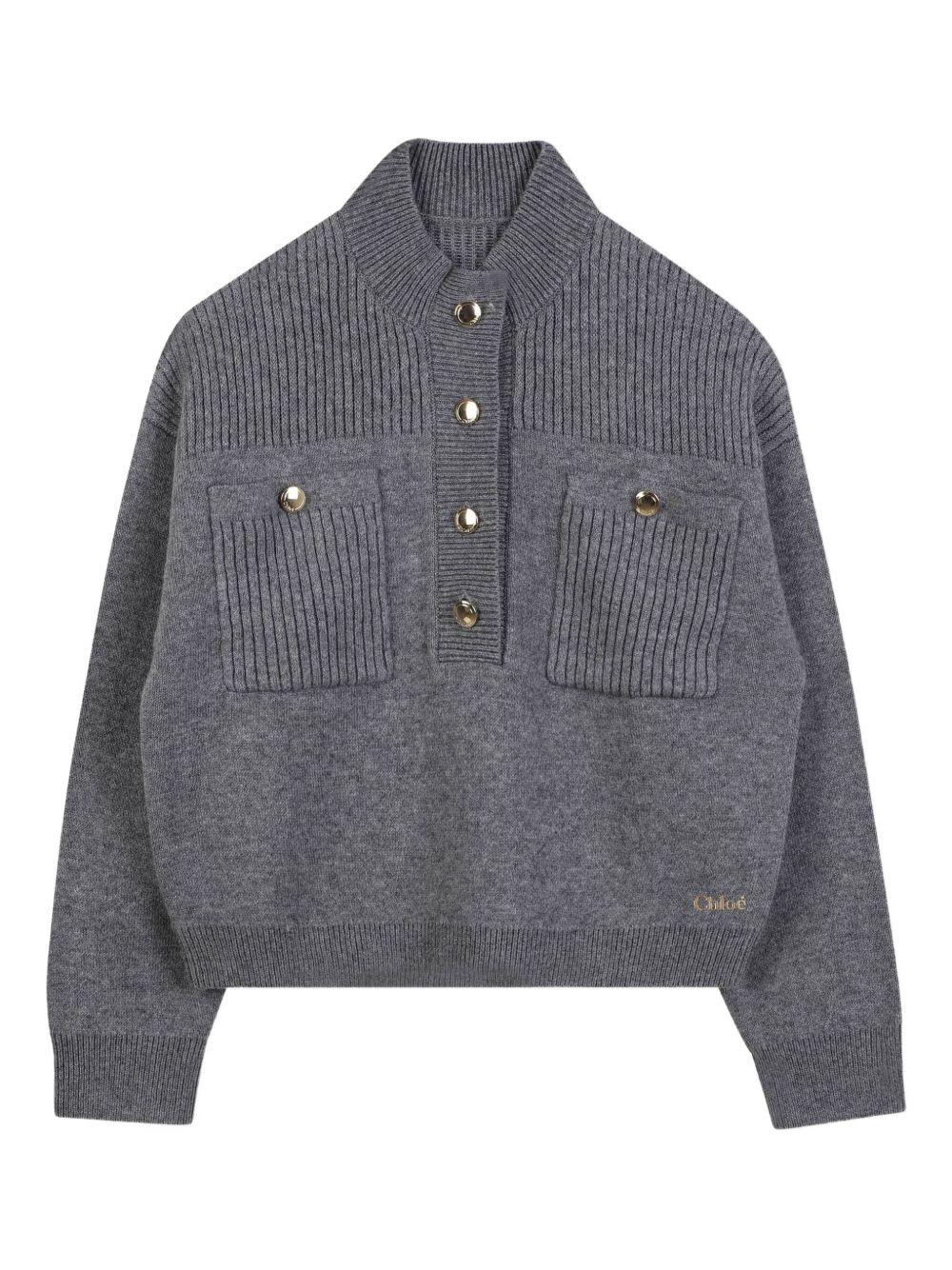 Maglione per bambina Chloé Kids grigio con due tasche frontali