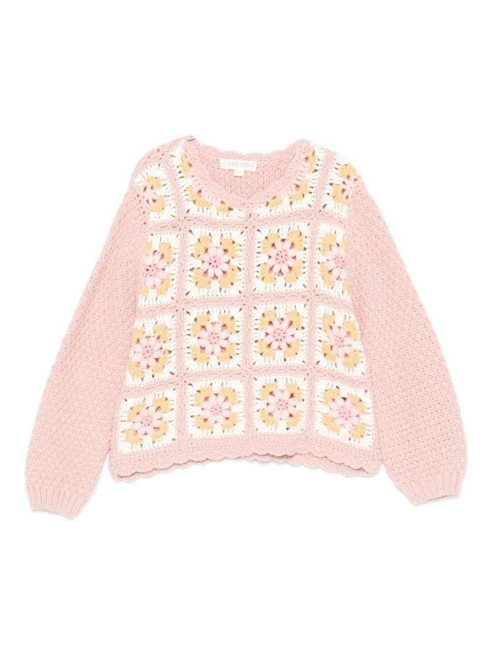 Maglione per bambina Louise Misha rosa con pannelli all'uncinetto