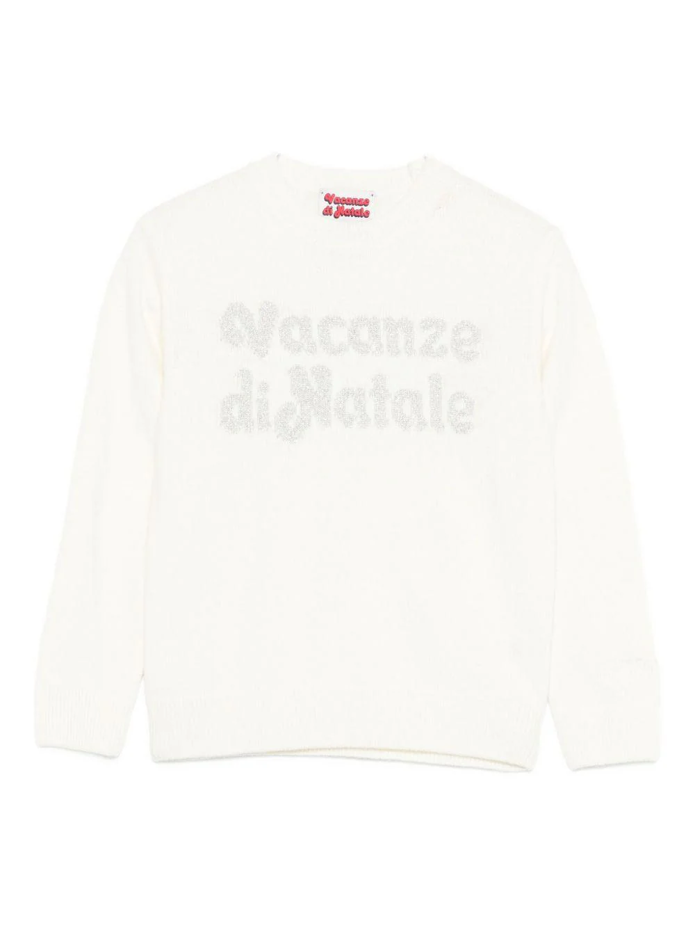 Maglione per bambina MC2 Saint Barth Kids bianco con scritta "Vacanze di Natale"
