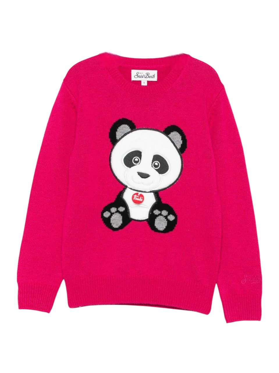 Maglione per bambina MC2 Saint Barth Kids x Trudi fucsia con Panda ricamato sul davanti