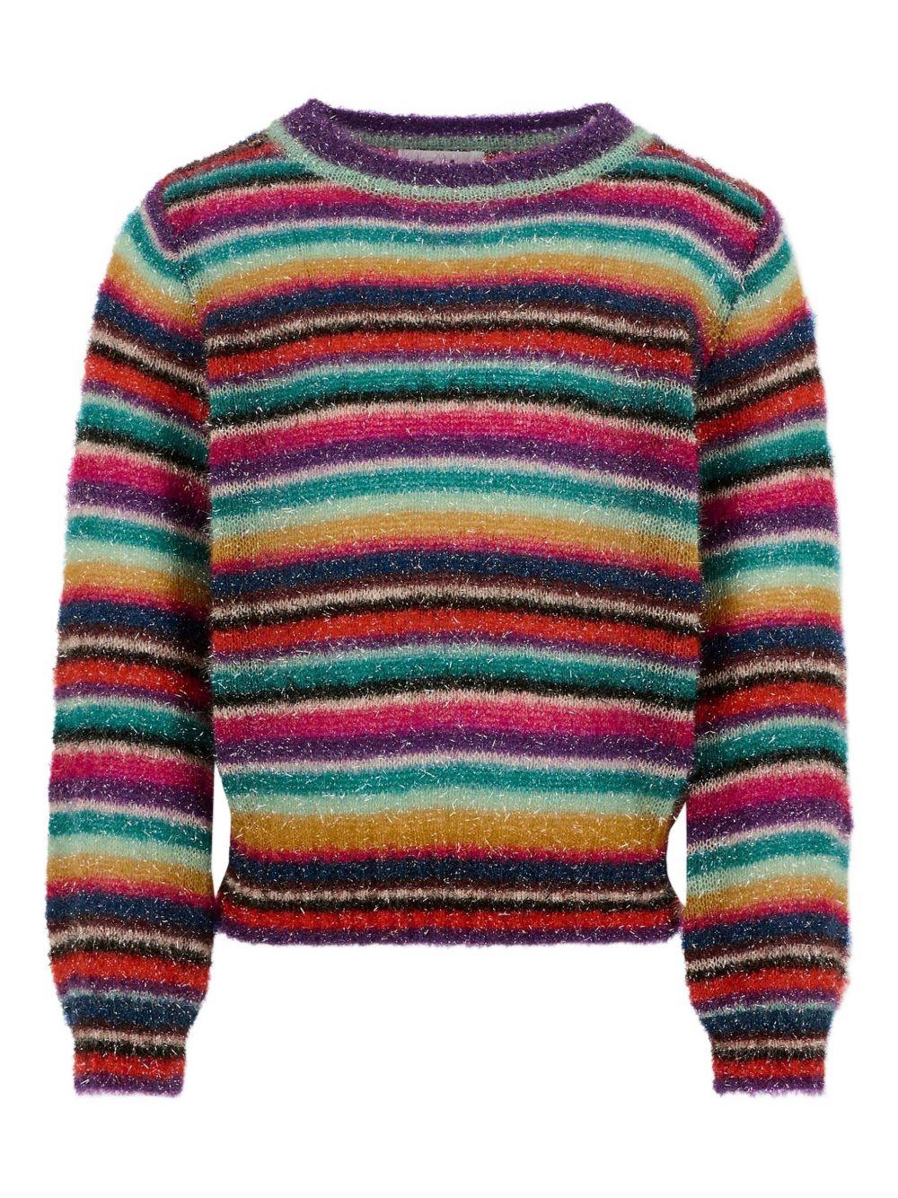 Maglione per bambina Molo multicolore con strisce orizzontali glitterate