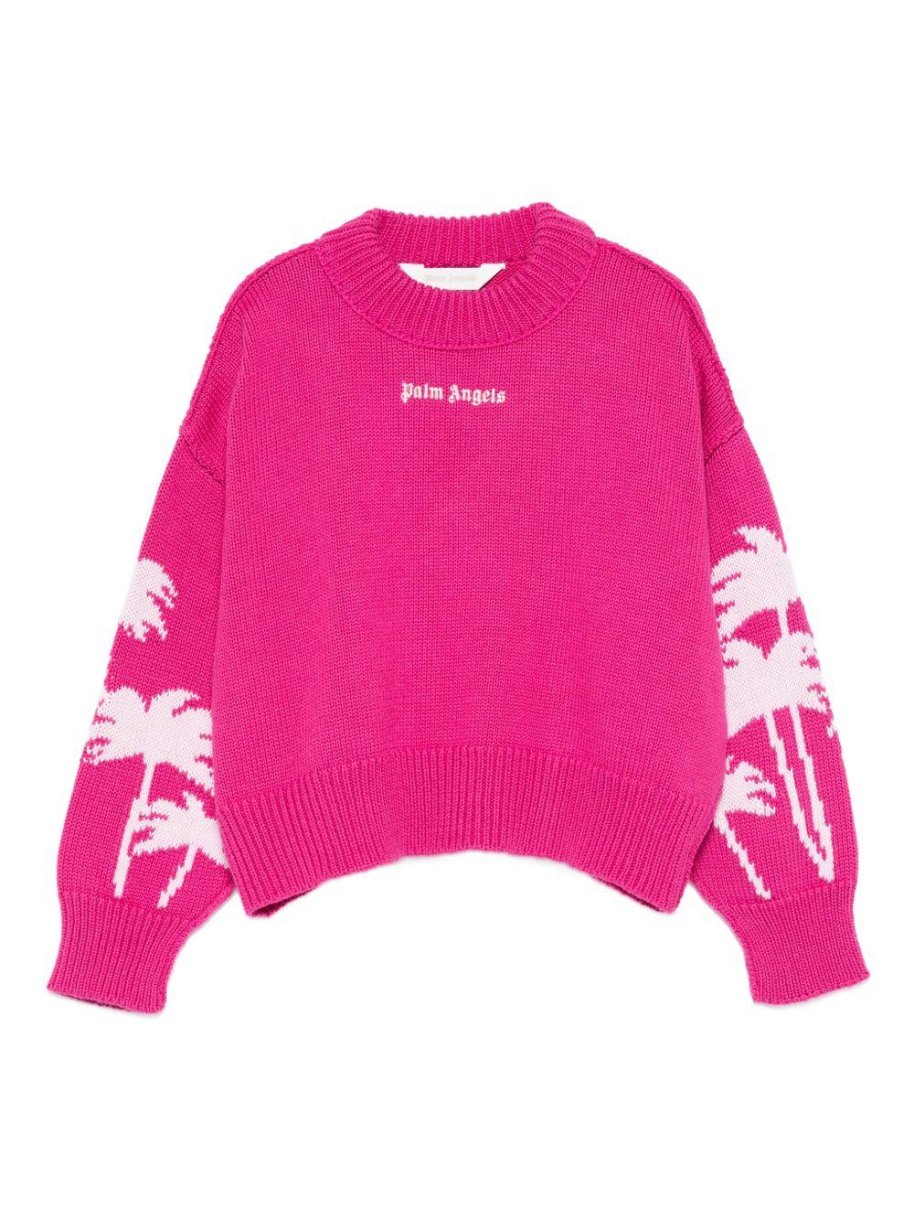 Maglione per bambina Palm Angels Kids fucsia con motivo Palm Tree