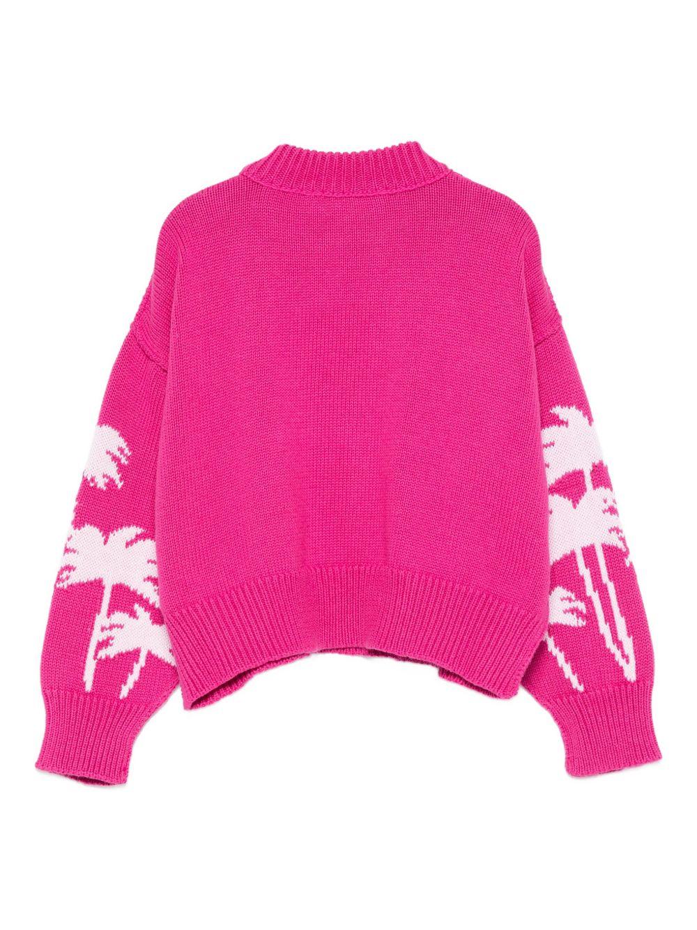 Maglione per bambina Palm Angels Kids fucsia con motivo Palm Tree - Image 2