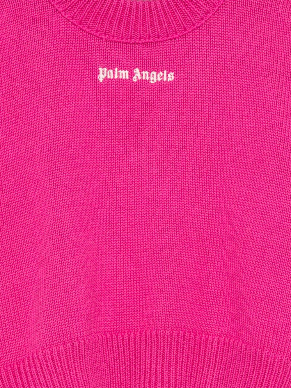 Maglione per bambina Palm Angels Kids fucsia con motivo Palm Tree - Image 3