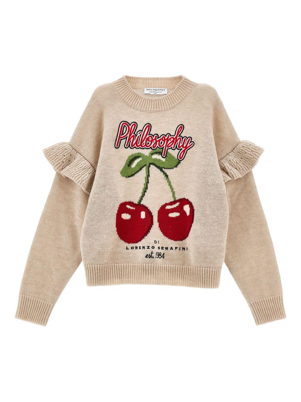 Maglione per bambina Philosophy Di Lorenzo Serafini Kids beige con ruches