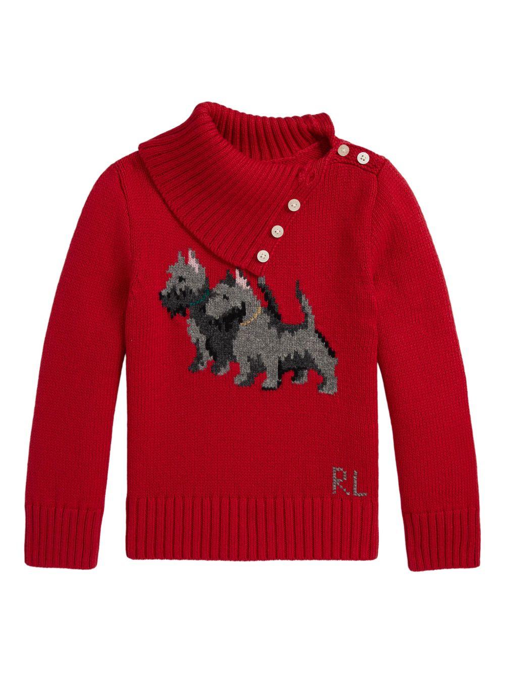 Maglione per bambina Polo Ralph Lauren Kids rosso con motivo con cane scozzese
