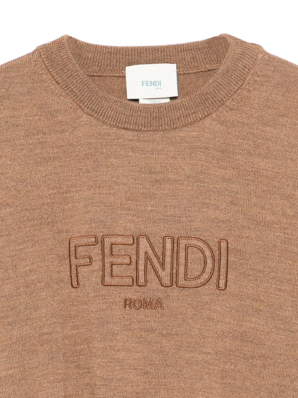 Maglione per bambini Fendi Kids marrone con logo ricamato - Image 3