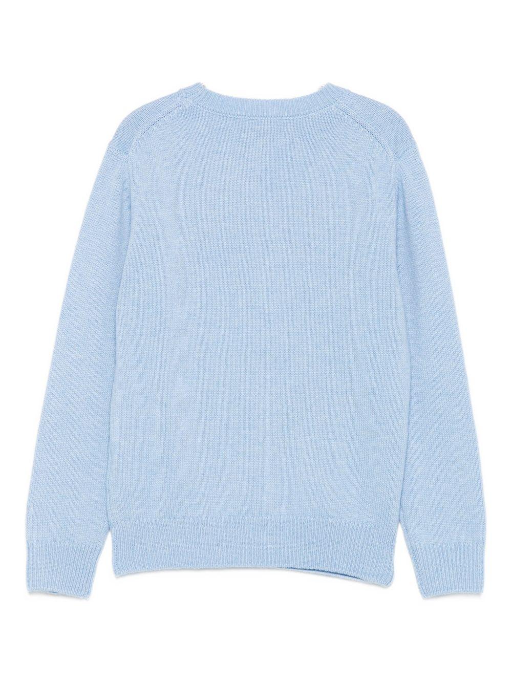 Maglione per bambini MC2 Saint Barth Kids x Trudi azzurro con ricamo Orsetto sul davanti - Image 2