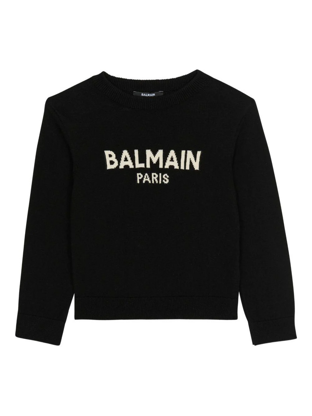 Maglione per bambino Balmain Kids nero con logo a intarsio e girocollo