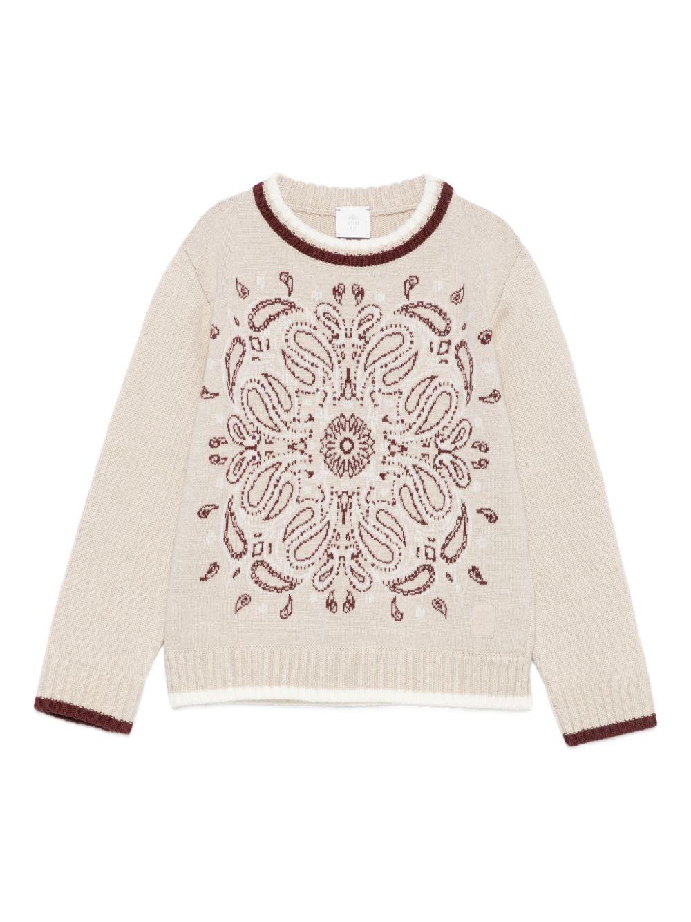 Maglione per bambino Eleventy Kids beige con motivo Paisley