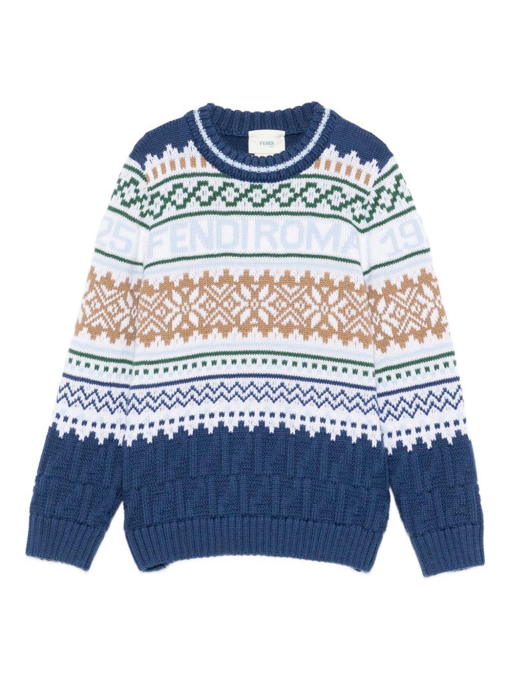 Maglione per bambino Fendi Kids blu con motivo Fair Isle