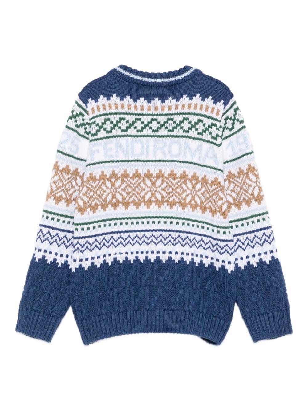 Maglione per bambino Fendi Kids blu con motivo Fair Isle - Image 2