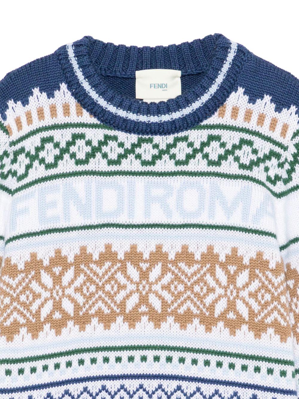 Maglione per bambino Fendi Kids blu con motivo Fair Isle - Image 3