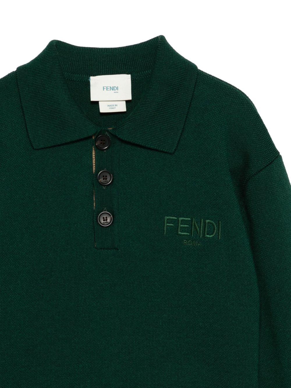 Maglione per bambino Fendi Kids verde con logo ricamato - Image 2