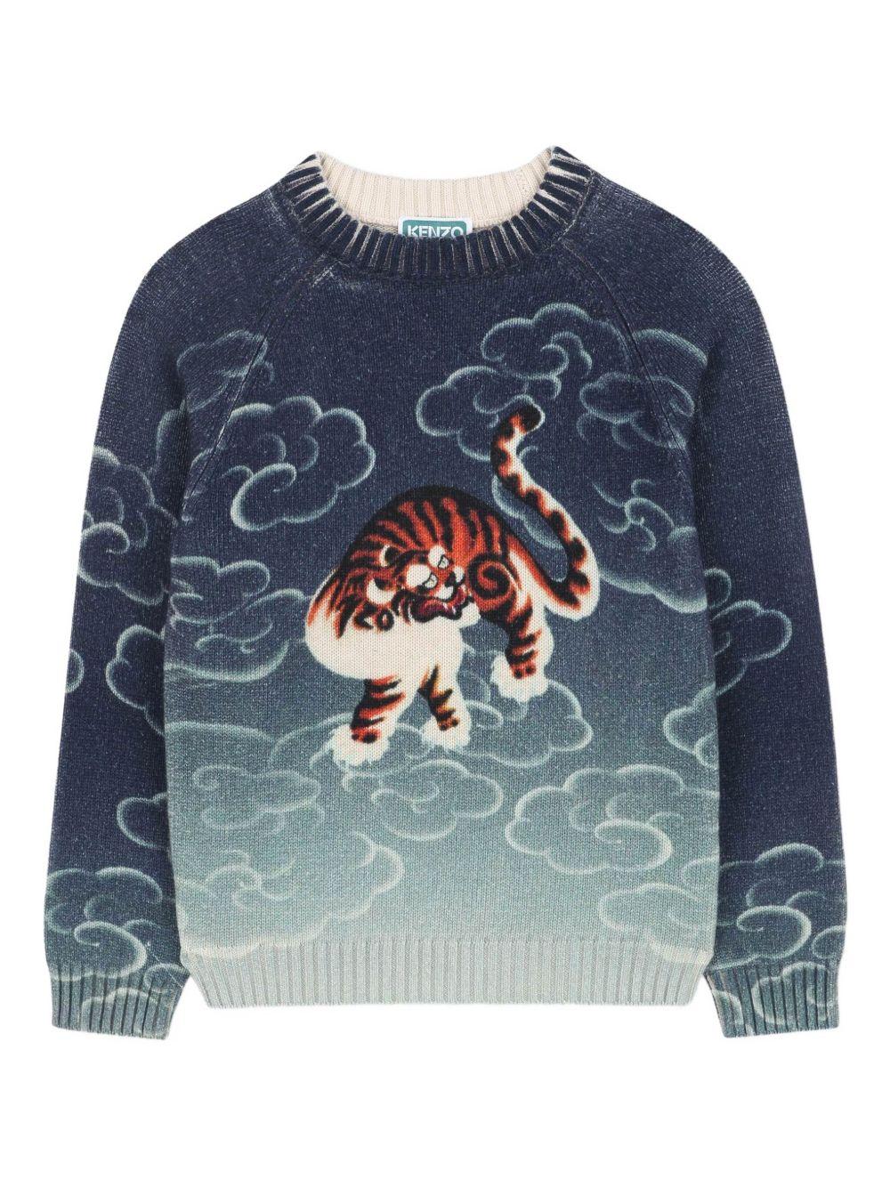 Maglione per bambino Kenzo Kids blu con motivo Tiger