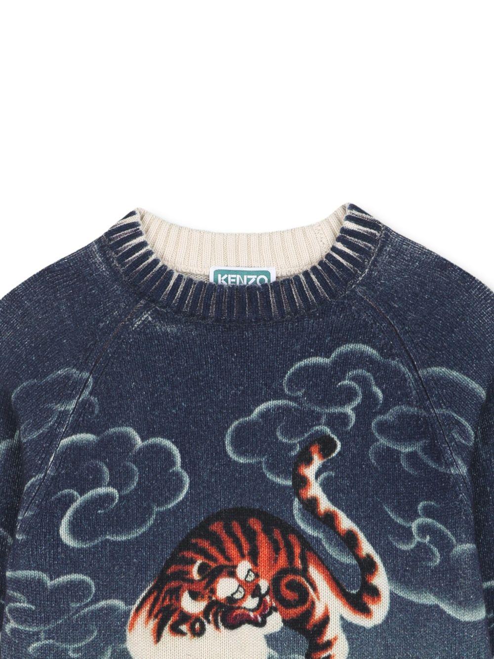 Maglione per bambino Kenzo Kids blu con motivo Tiger - Image 3
