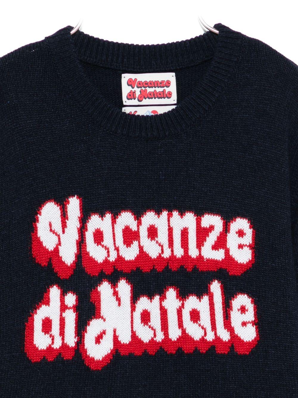 Maglione per bambino MC2 Saint Barth Kids blu con scritta "Vacanze di Natale" - Image 3