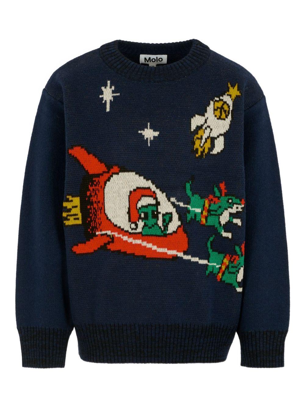 Maglione per bambino Molo blu con stampa alieni
