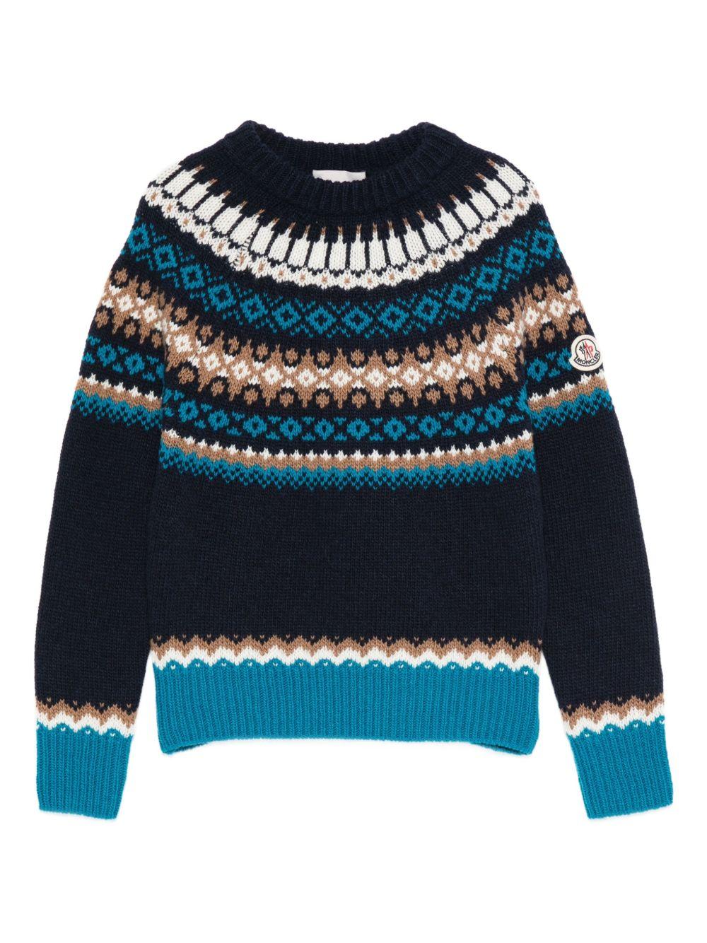 Maglione per bambino Moncler Enfant blu con motivo Fair Isle