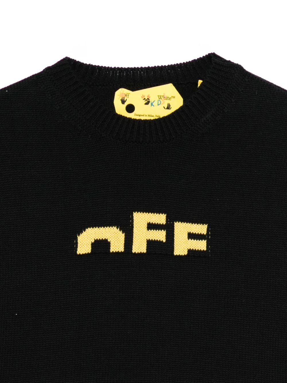 Maglione per bambino Off-White nero con logo ricamato e orlo a coste - Image 3