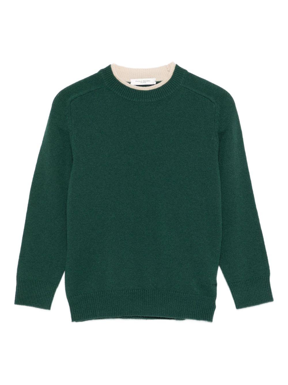 Maglione per bambino Paolo Pecora Kids verde con collo a contrasto