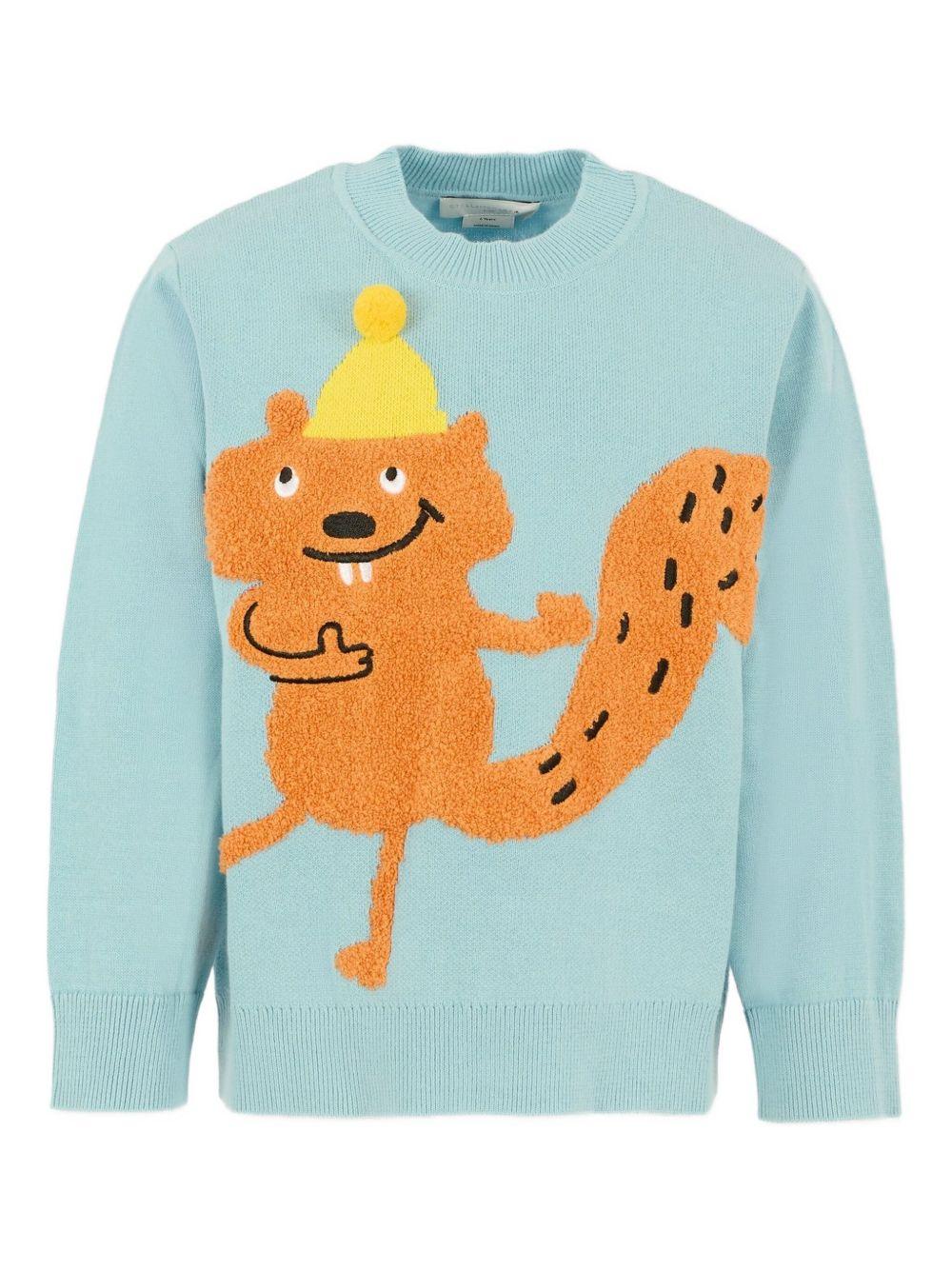 Maglione per bambino Stella McCartney Kids azzurro con motivo scoiattolo