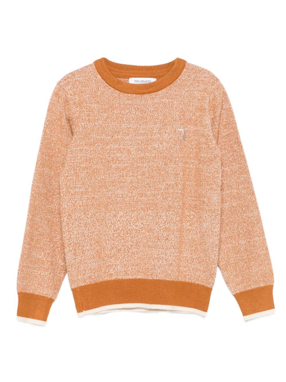 Maglione per bambino Trussardi Junior arancione girocollo con orlo a coste