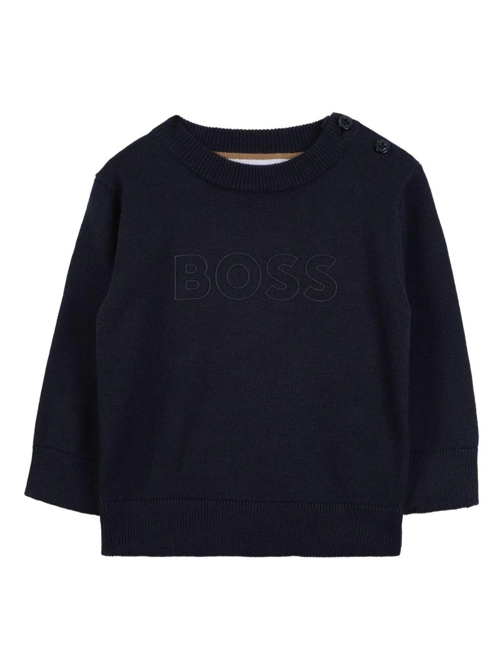 Maglione per neonato BOSS Kidswear blu girocollo con logo ricamato