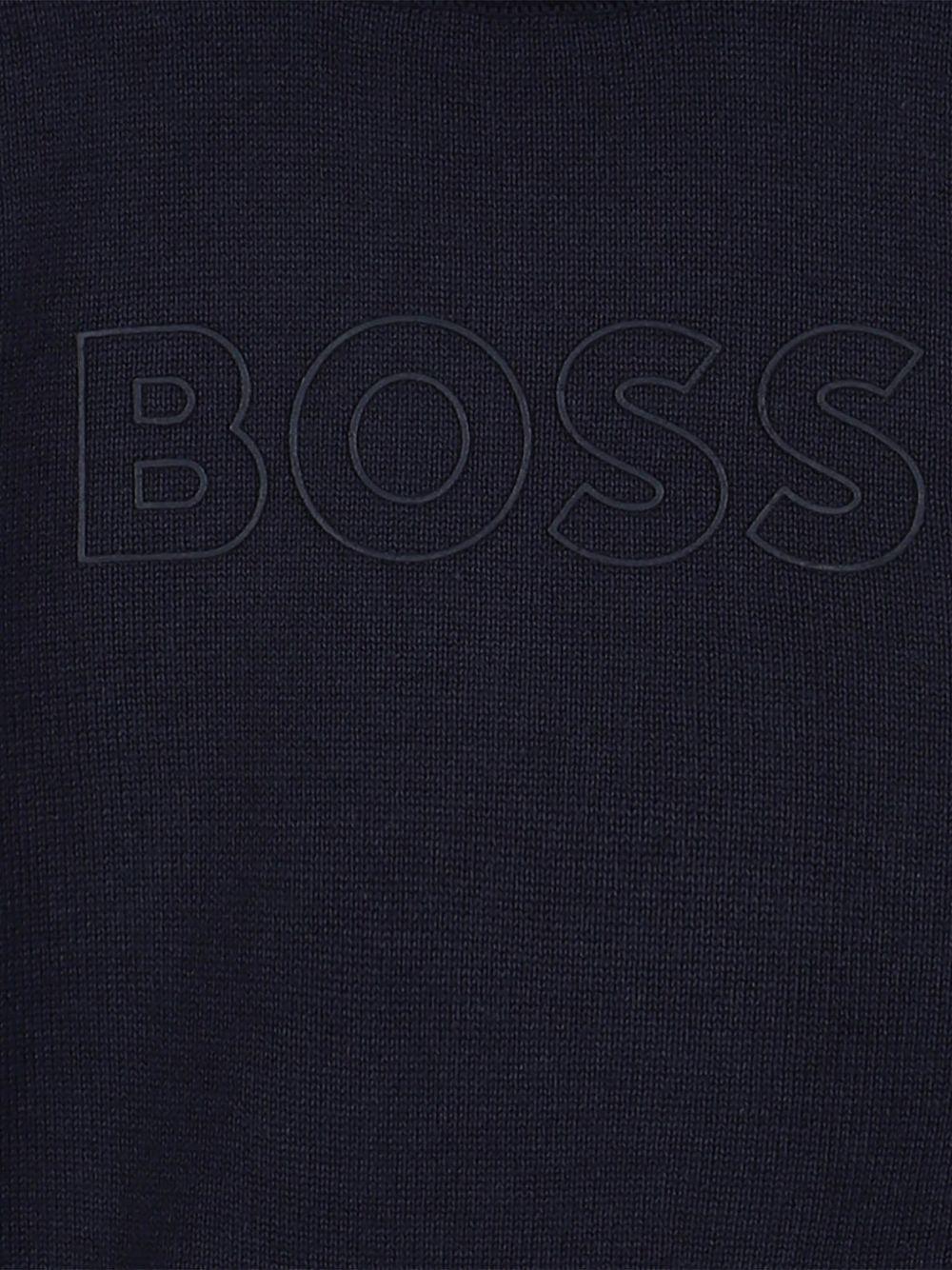Maglione per neonato BOSS Kidswear blu girocollo con logo ricamato - Image 3