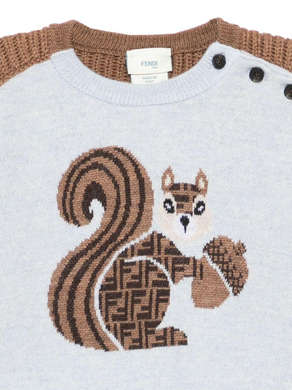 Maglione per neonato Fendi Kids marrone con ricamo scoiattolo - Image 3