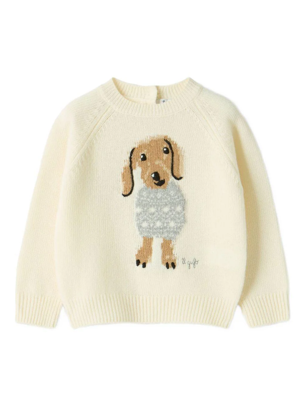 Maglione per neonato Il Gufo bianco con ricamo cagnolino