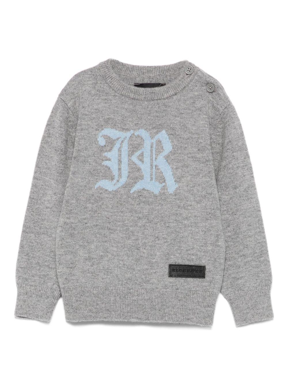 Maglione per neonato John Richmond Junior grigio con logo a intarsio