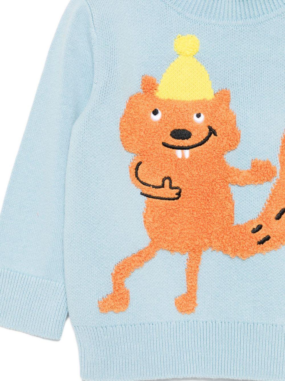 Maglione per neonato Stella McCartney Kids azzurri con ricamo scoiattolo - Image 2