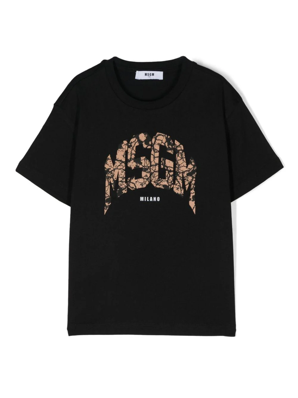 T-shirt in jersey per bambino MSGM Kids nero con bordi a coste