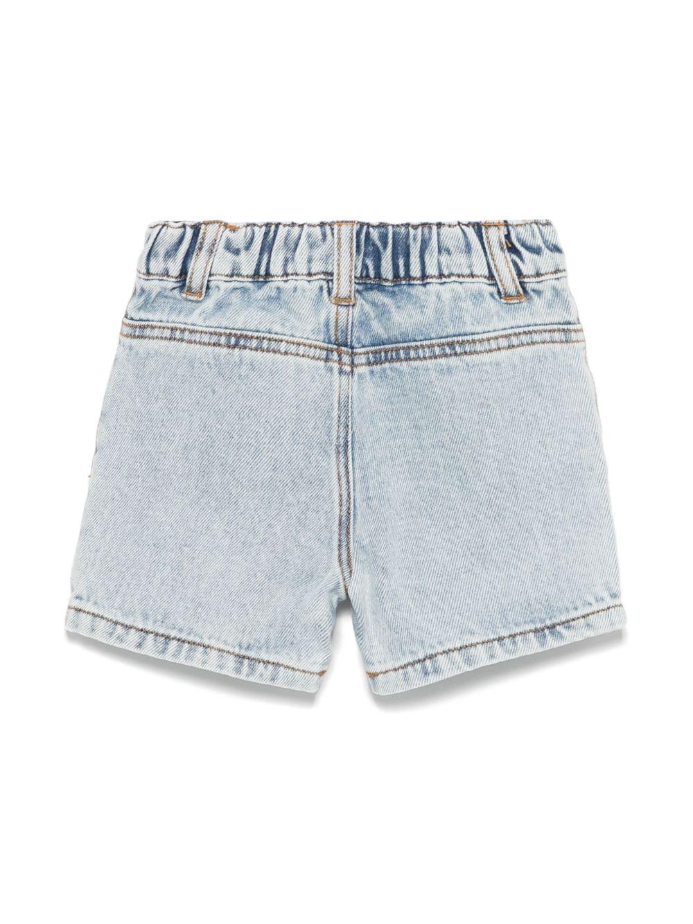 Pantaloncini con logo ricamato per neonata Moschino Kids azzurro con passanti per cintura - Image 2