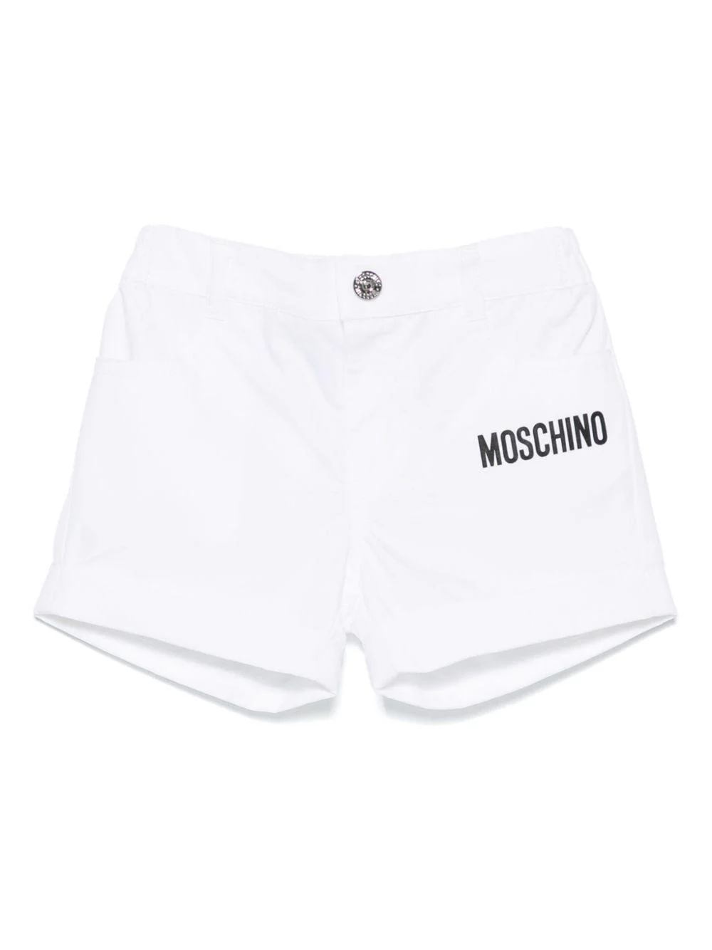 Pantaloncini con stampa logo per neonato Moschino Kids bianco con elastico in vita