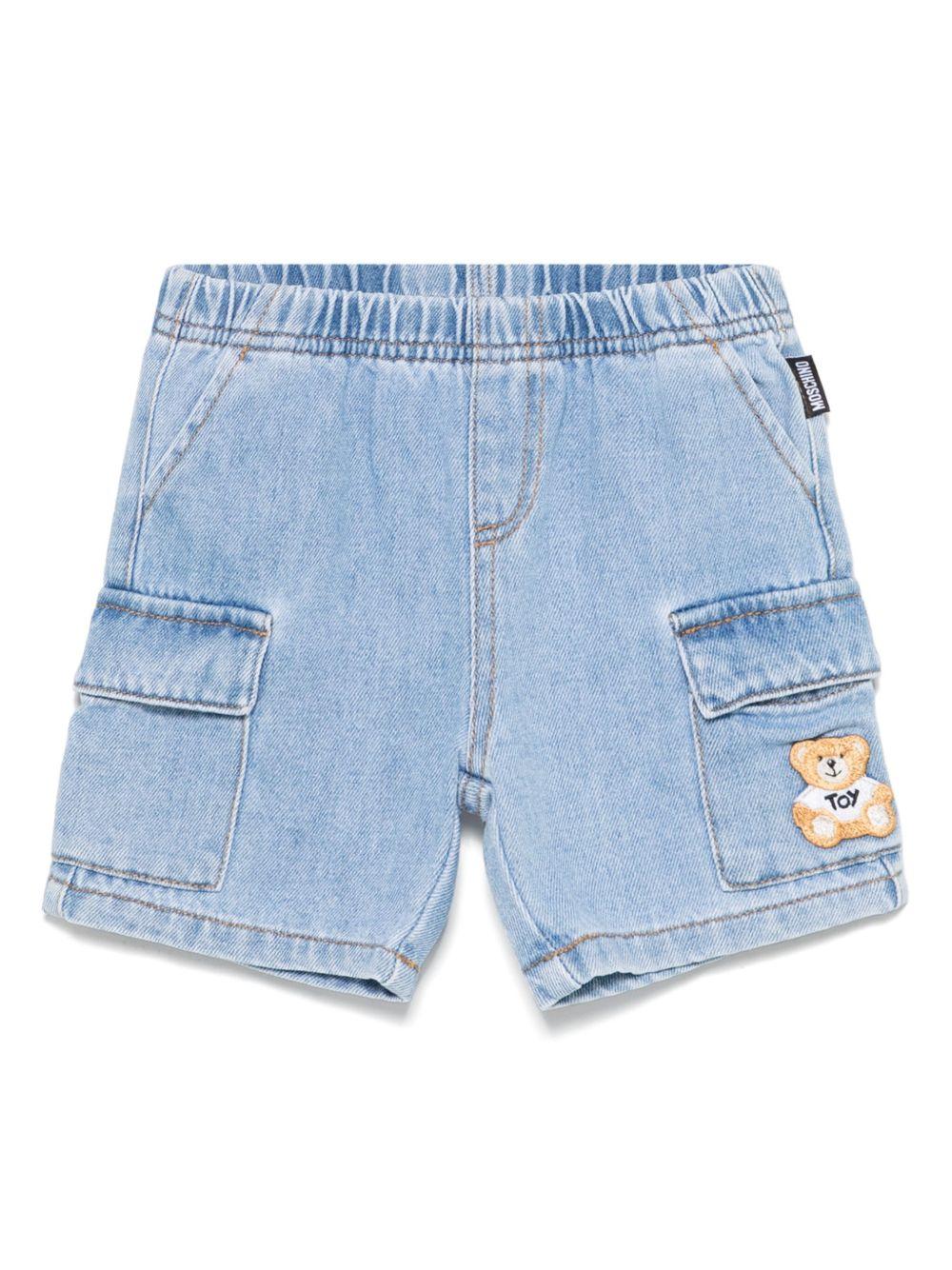 Pantaloncini ricamati Teddy Bear per neonata Moschino Kids blu con elastico in vita