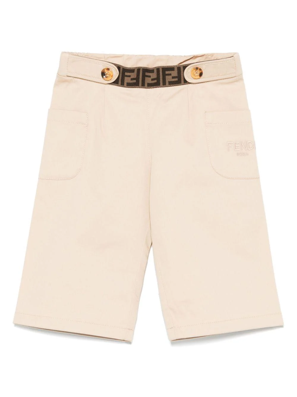 Pantalone baby in gabardina per neonato Fendi Kids beige con dettaglio elastico