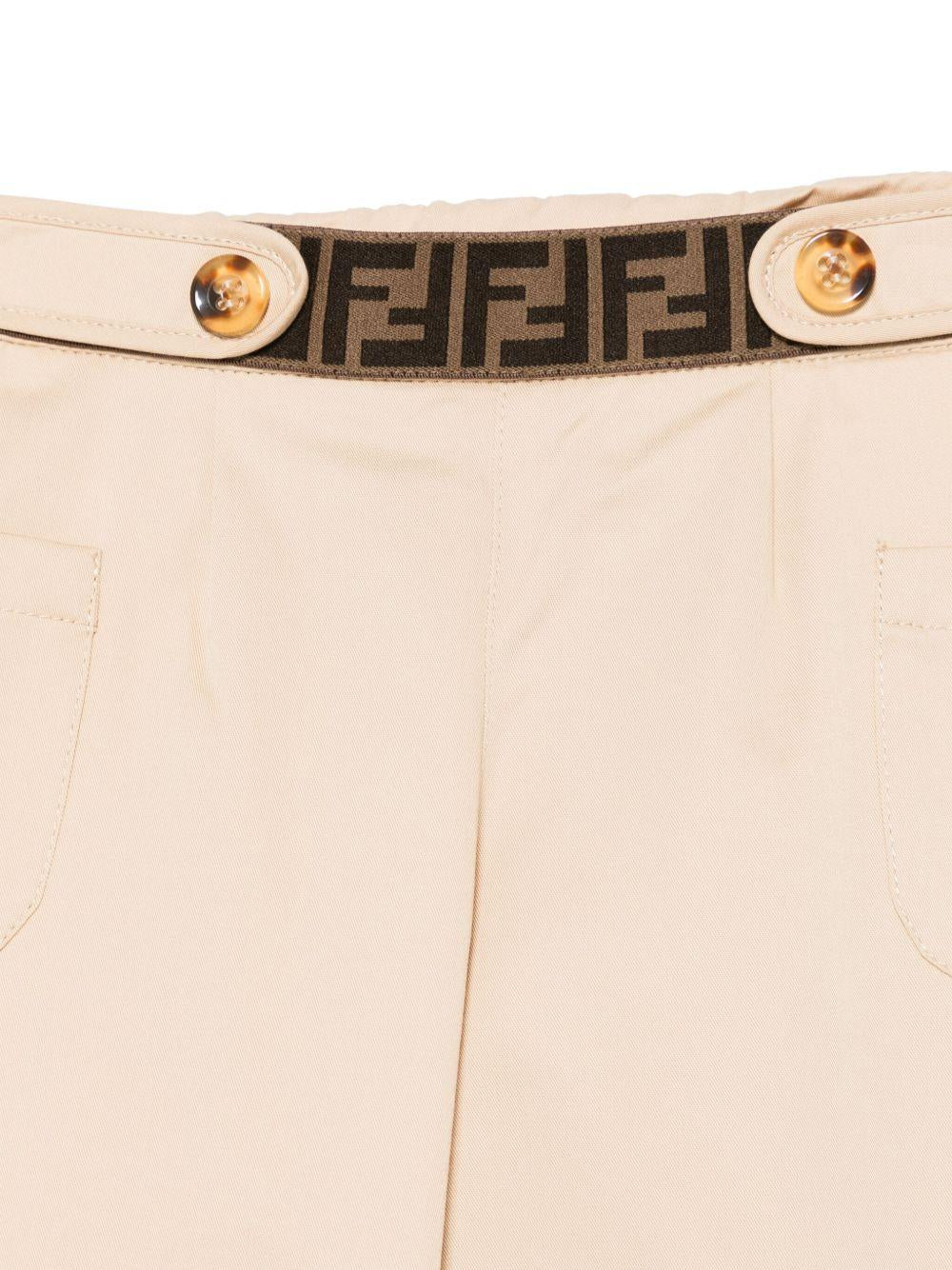 Pantalone baby in gabardina per neonato Fendi Kids beige con dettaglio elastico - Image 2