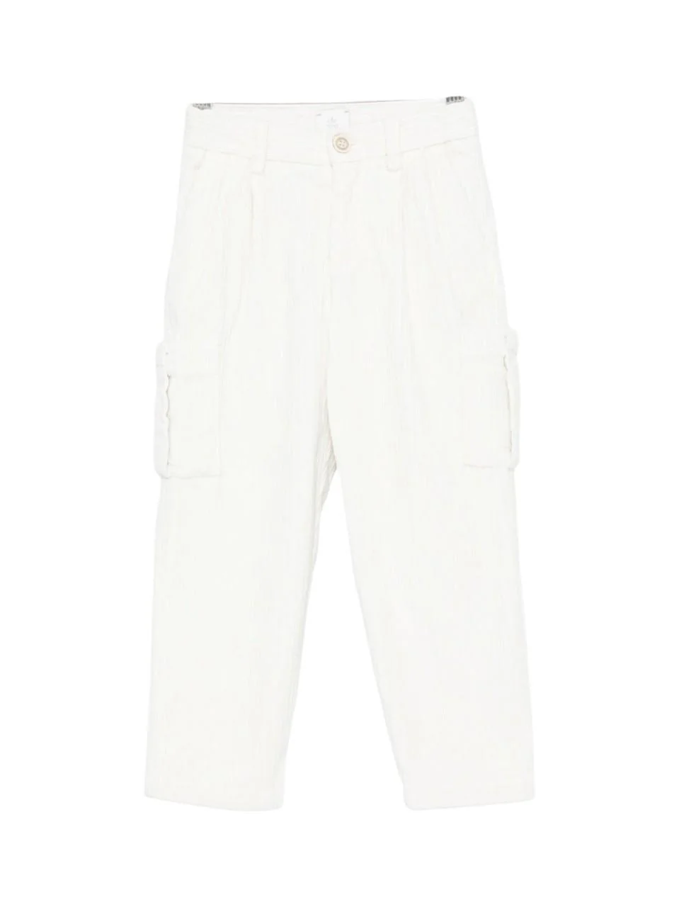 Pantaloni cargo per bambino Eleventy Kids bianchi con chiusura frontale con bottoni