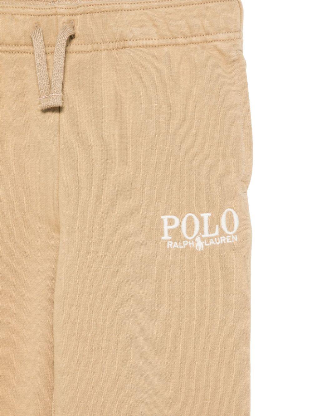 Pantaloni da tuta con logo ricamato per bambino Ralph Lauren Kids beige con caviglie elasticizzate - Image 3