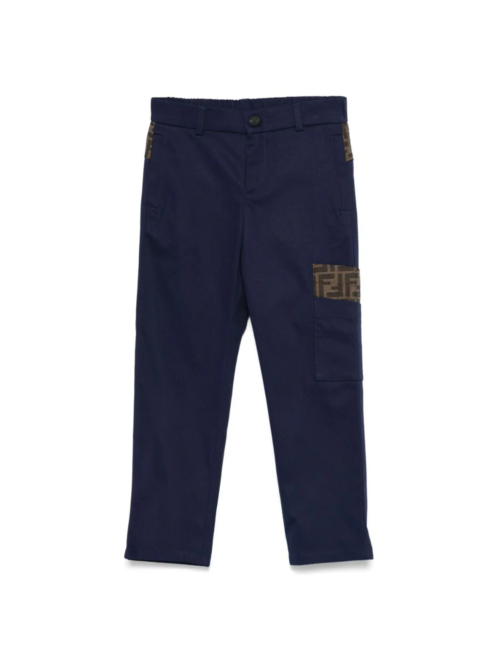 Pantaloni FF jacquard per bambino Fendi Kids blu con chiusura con zip nascosta e bottone